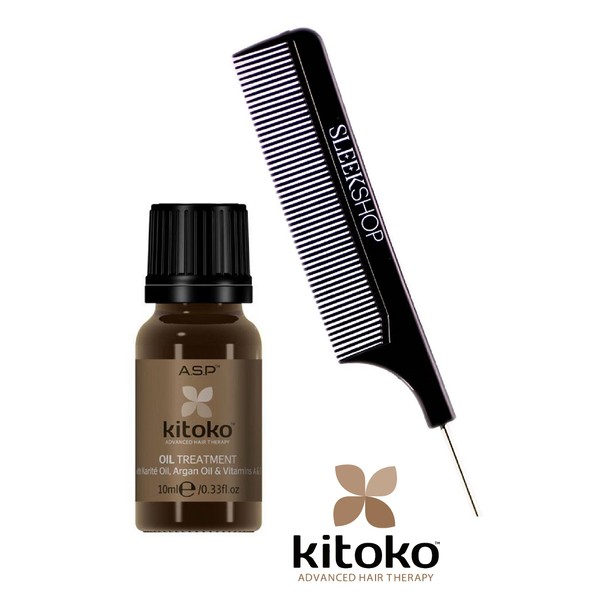 Affinage ASP KITOKO OIL TREATMENT with Karite Oil, Argan Oil, UV Filter, Vitamins A & E (with Sleek Steel Pin Tail Comb) (0.33 oz / 10 ml)