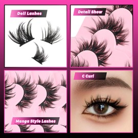 Veleasha Lashes Manga Eyelashes Cat Eye Lashes Crisscross Fake Lash Natural Look Wispy False Eyelashes DIY Spiky Lash Anime Look with Soft Cotton Band 100% Handmade 7 Pairs Pack (Mermaid)