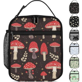Mushroom Lunch Box Girls Boys Insulated Lunch Bag Reusable Lunchbox with Side Pocket, Cute Lunch Box for Girls Boys Teen, Waterproof Lunch Tote Bag for Women Men Kids Work Office School Picnic