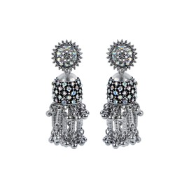 Efulgenz Antique Boho Oxidized Indian Earrings for Women Floral Crystal Round Stud Earrings Jhumka Jhumki Earrings Set Indian Oxidized Jewelry Dangle Earrings Bohemian Statement Jewelry Set for Women