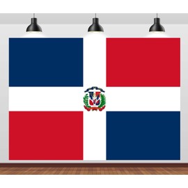 CORFOTO 5x3ft Fabric Dominican Republic Flag Photo Backdrop República Dominicana Flags Background for Party Decorations Banner Photoshoot Prop