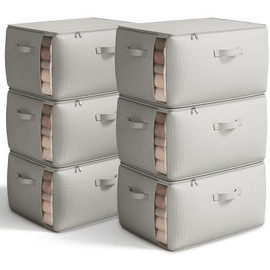 Vailando Large Canvas Comforter Storage Bags Closet Organizer for Clothes Sweater Clothes Organizer with Dual Zipper Three Carrying Handles for Blanket Closet Storage Container, 6 Pack, Grey