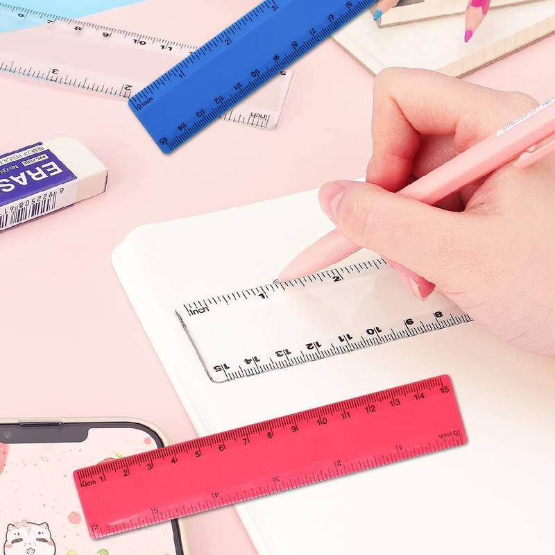 Set of 4 Children's Coloured Rulers Primary School Plastic Ruler