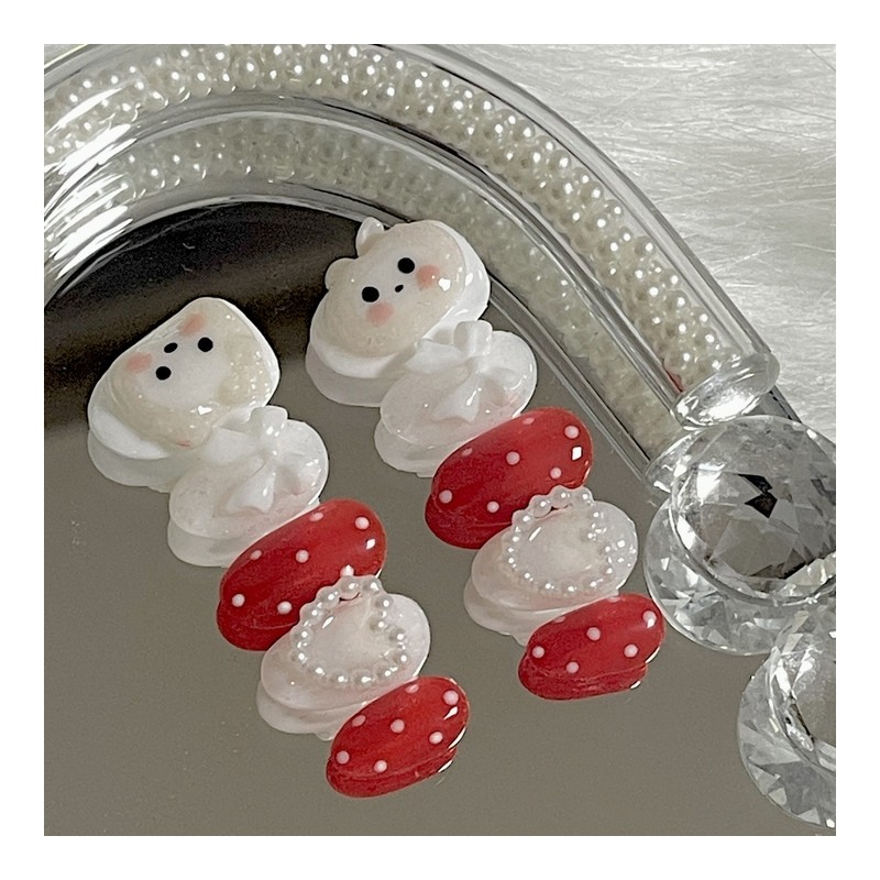 (3+1) Red Apple Handmade Nail Tips - Round / (3+1)