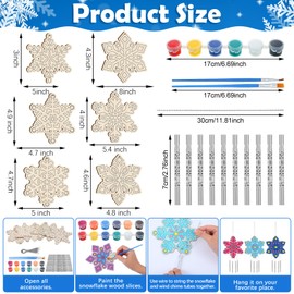 Silipull 24 Sets Snowflake Wind Chimes Craft for Kids Make Your Own Winter Windchime DIY Wooden Hanging Ornaments Snowflake Coloring Wind Chime for Kids Gifts Winter Home Classroom Party Supplies