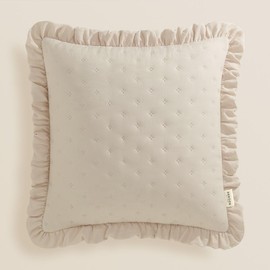 ROOM99 Molly 45 x 45 cm Zierkissenbezüg Kissenbezüg Kissenhüll Dekorative Dekokissen Wurfkissenbezug Deko Aesthetic Modern Schlafzimmer Wohnzimmer mit Rüsche ‎Creme