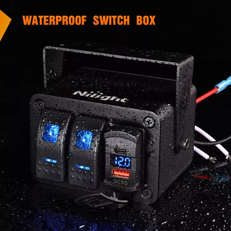 Nilight 2 Gang Rocker Switch Box 12V SPST ON Off
