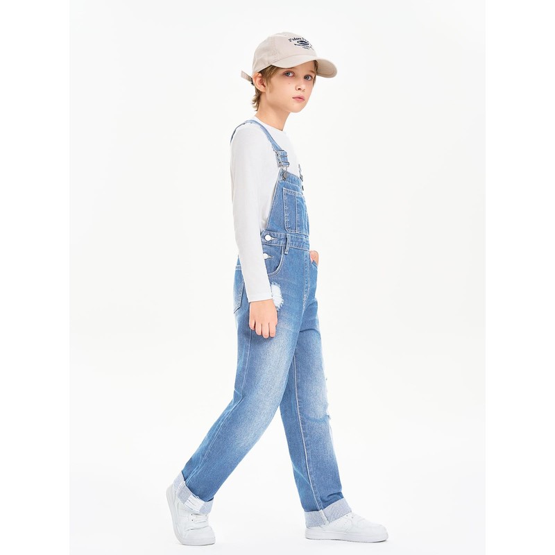 Haloumoning Boys Denim Bib Overalls with Adjustable Straps and Convenient