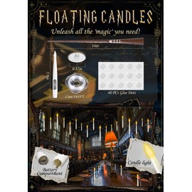 Floating Candles with Wand, 20 PCs Magic Hanging Flameless Floating LED Candle with Wand Remote, Battery Operated Flickering Warm Light Candles for Birthday Children’s Day Wedding Theme Party