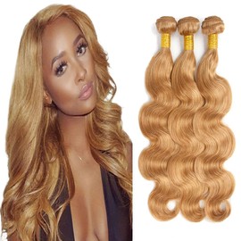 Luxvogue 8 10 12 Inch Human Hair Bundles Honey Blonde 27 Color Body Wave Bundles Human Hair 12A Unprocessed Quick Weave Bundles for Black Women Soft Sewn In Bundles with Double Weft
