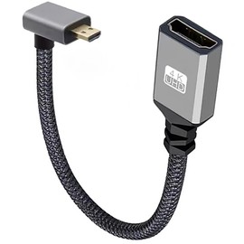 tunghey UP Angled Micro HDMI to HDMI Adapter Cable, Nylon Braided 90°Degree Micro HDMI Male to HDMI Female Cable (Type D to Type A) Support 4K/60Hz 1080p 20CM (Up Angle)