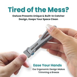 Toe Nail Clippers for Thick Nails - Ultra Sharp Wide Jaw Nail Clippers with Catcher for Fingernails & Toenails - Heavy Duty Curved Edge Nail Clipper Set by Owluxe in Gift Box for Men, Women & Elderly