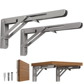 LEOPO 16 inch Folding Shelf Brackets-2 Pack Foldable Heavy Duty Triangle Collapsible Wall Mounted Brackets for Fold Down Table, Space Saving for Bench Table with Screws, Stainless Steel