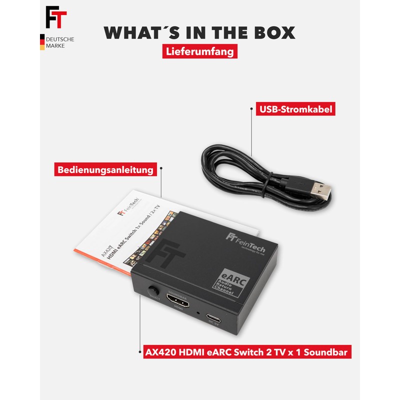 FeinTech AX420 HDMI eARC Switch 2 TV x 1 Soundbar