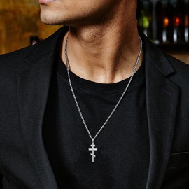 Lattd Orthodox Cross Necklace 925 Sterling Silver Eastern Orthodox Cross Pendant Religious Amulet Protection Jewelry for Men Women