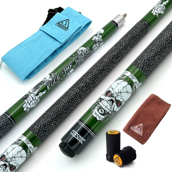 CUESOUL 57 inch 19oz 1/2 Maple Pool Cue Stick Kit- Rock The World Stylish Pattern Cue Design in Blue Paint