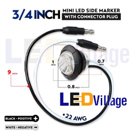 Ledvillage 20 Pcs Mini Round 3/4" White Lens & Light 3LED with Connector Plugs Side Marker Lights for Trailer Truck Lorry RV Bus Clearance 12V DC