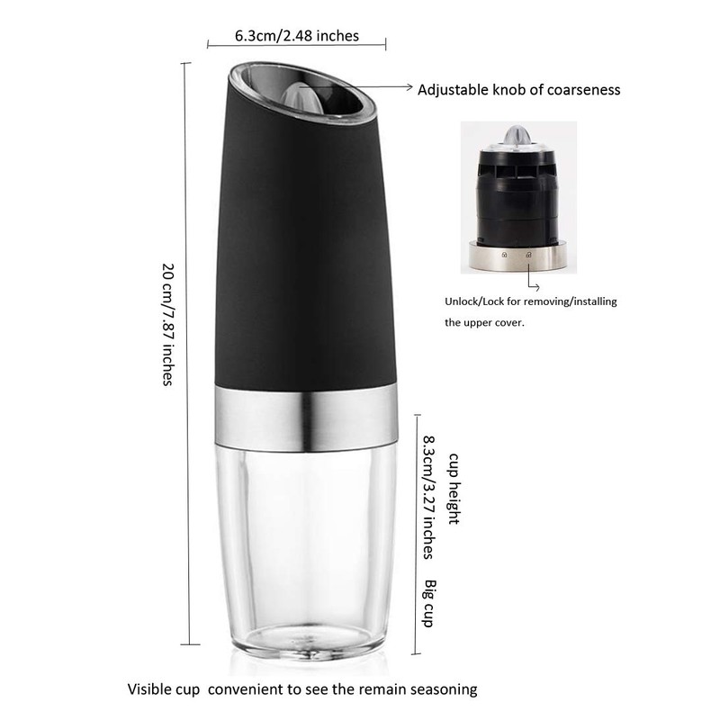 Gravity Electric Salt and Pepper Grinder Set, Battery Operated, Automatic