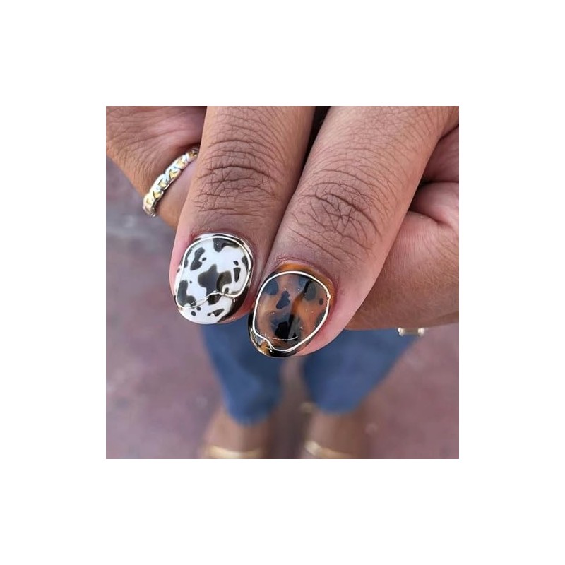 Uñas postizas cortas con diseño de rayas de animales, almendra,