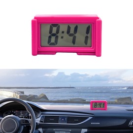 Augeny Mini Car Digital Clock, Adhesive Electronic Small Clock with Clear LCD Screen Bracket Function, Auto Digital Clock Stick On Dashboard, Universal Vehicle Clock Accessories (Rose Red)