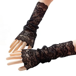 Tidyworm Lace Gloves, Fingerless, Women's Gloves, UV Protection, Summer, Stylish, Floral Pattern, Thin, Short, Gloves, Lace Sleeves, Sunscreen, UV Protection, Bicycle, Driving, Wedding, Bridal, Coming