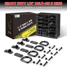 AUTOBOTS 1/2" Heavy Duty Bolt-On Forged D Ring, 12000Lbs Break Strength Tie Down Anchors Hooks, for Trailers, Trucks, and Cargo Tie Downs (Pack of 4) Black