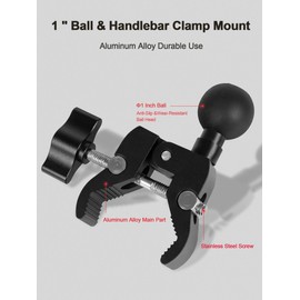 Nilkatss - Base de abrazadera de montaje en manubrio de aleación Al con bola de 1 pulgada para rieles de 0.5 a 1.75 pulgadas de diámetro, garra versátil compatible con soportes RAM, brazo de doble