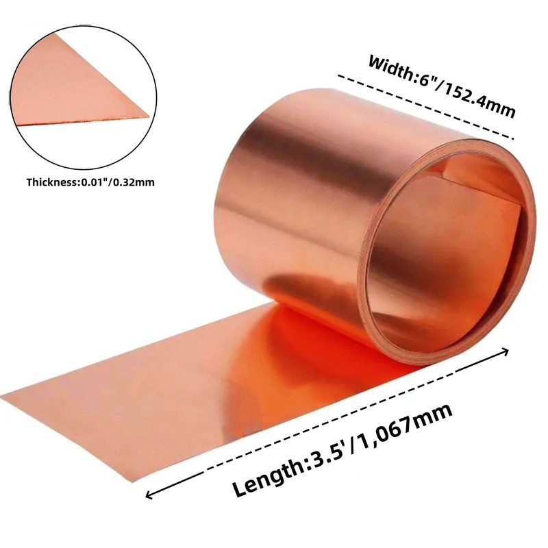Pure Copper Sheet roll,28 Gauge 6" Width x 3.5FT, Copper