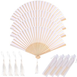 Pack of 12 White Hand Fan Sturdy Hand Fan Foldable Fan with Tassel and Fan Bag Hand Fan Wedding Fecher DIY and Painting Can Make Yourself Folding Fan Folding Fan Guest Gift