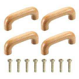 QUARKZMAN Set of 4 Wooden Drawer Handles 64 mm / 2.52 Inch Hole Spacing Wooden Cupboards Drawers Knobs Handles with Screws Set for Kitchen Cabinets Dressers Furniture