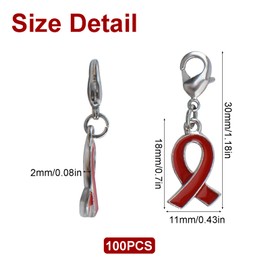CRAFFANCY 100 Pcs Red Ribbon Pendants with Lobster Clasp, Heart Disease HIV/AIDS Awareness Drug Prevention DUI Awareness Ribbon Charms for Jewelry Making