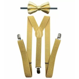 coool Metallic Bow Tie & Suspender Set Christmas Holiday Party (Gold)