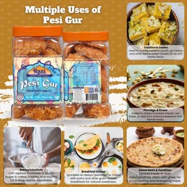 Rani Pesi Gur (Jaggery) Indian Unrefined Raw Cane Sugar 35oz (2.2lbs) 1kg PET Jar ~ Gluten Friendly | Vegan | NON-GMO | Kosher | No Salt or fillers | Indian Product