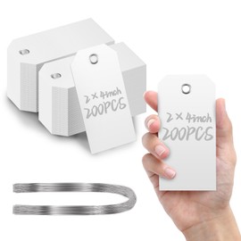 COIHAF 200 Pcs Large Plastic Shipping Tags with Wire Attached Heavy Duty Blank Waterproof Tags with String for Inventory Outdoor Labeling Equipment 4 3/4" x 2 3/8" (White)