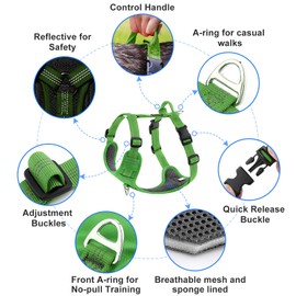 Plutus Pet No Pull Dog Harness, Reflective Adjustable Dog Vest Harness with Handle, Escape Proof, Soft Padded for Small Medium Large Dogs (Green, XS)