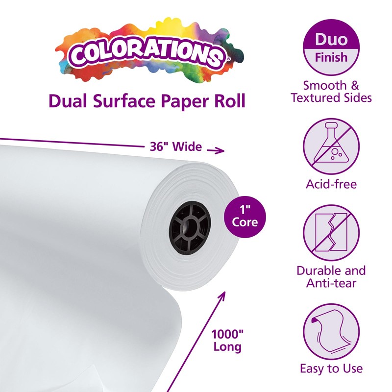 Colorations Dual Surface Paper Roll Classroom Supplies for Arts and