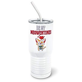 PixiDoodle Cat Mom Cat Dad Valentines Day Tumbler with Spill-Resistant Slider Lid and Silicone Straw (20 oz Tall Tumbler, White)