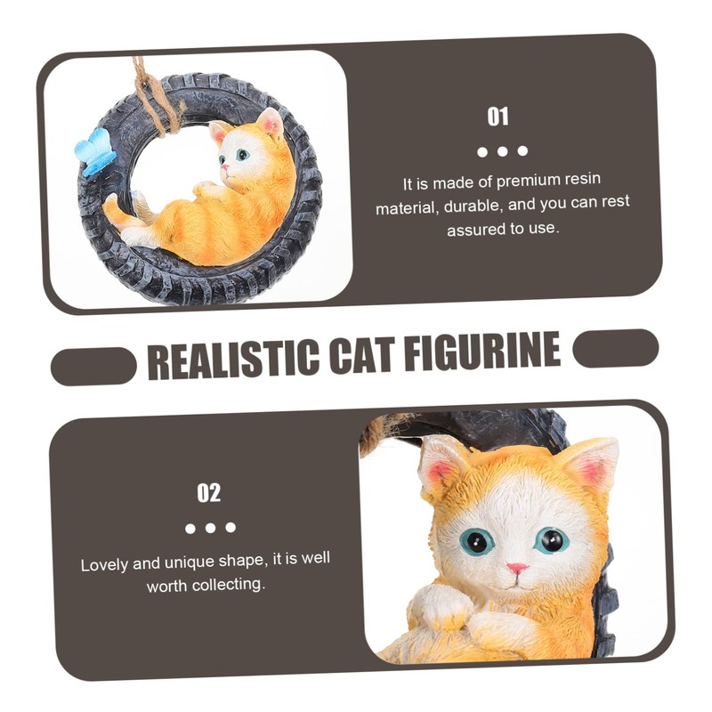 Outanaya Cat Figurine Kitten Lying in Tire Desktop Cat Ornament