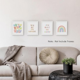 HRQKO You Are My Sunshine Wall Decor Poster Prints Set of 4, Sunshine Nursery Decor, Affirmations Artwork Prints Posters Wall Decor, Boho Rainbow Decor for Kids Girls Room Playroom 8”x10”Unframed