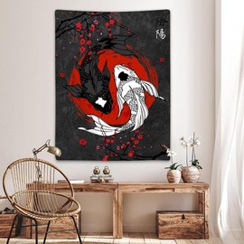 Cool Red and Black Anime Sakura Art Tapestry Wall Hanging for Living Room Dormitory Office 40x60 Inch - Color: 40*60