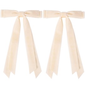 2PCS Velvet Hair Bows Ribbon Hair Clips, Fall Alligator Hair Pins, Ponytail Holder Accessories Sides Metal Hair Bow Barrettes Hair Accessories for Women Girls Kids (White)