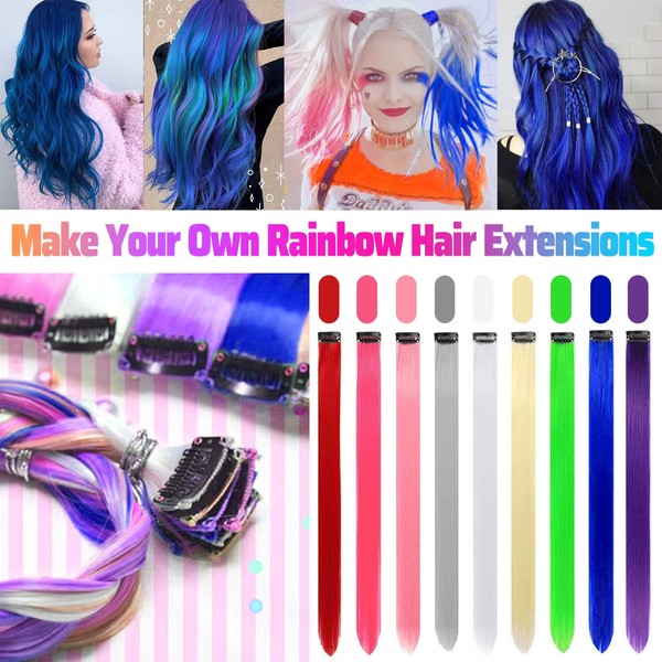 GPOVVIMX GPOVVIMX 12 PCS Blue Hair Extensions Clip in, Colored