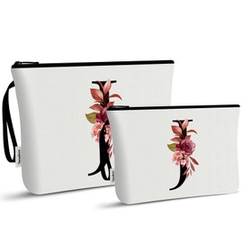 A-Z Makeup Bag Set for Women - Cosmetic Bag Organiser for Travel & Everyday Life, Stylish Makeup Bag, Ladies, Makeup Bag for Care Products & Beauty Accessories, White, J