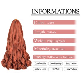 Ginger French Curl Braiding Hair 18 Inch 6 Packs Premium Bouncy Braids Hair for Black Women Pre Stretched Wavy Texture Braiding Synthetic Hair Extensions(18 inch 6 packs, 350#)