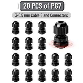 Bates- Cable Gland, PG7, 20 Pack, 3-6.5 mm, Nylon Strain Relief Cord Connector, Cord Grip, Watertight Cord Connector, Cable Glands Waterproof, Weatherproof Cord Connector