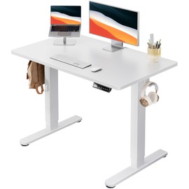 HUANUO Electric Standing Desk, 40" x 24" Whole Piece Desktop, Adjustable Height Computer Desk, 4 Height Memory Settings, Sit Stand Up Desk for Home Office, White