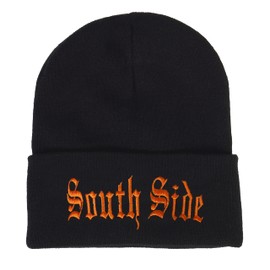 TOP HEADWEAR Cities Old English Beanie - Custom Embroidered Long Cuff Black Beanie Cap South Side