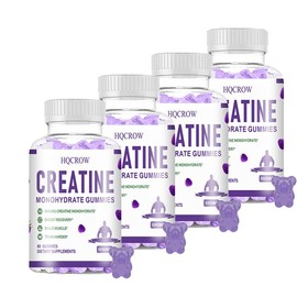 HQCROW Creatine Monohydrate Gummies - Mixed Berry, Vitamin B6 & B12, Black Pepper, Vegan, Plant-Based, Non-GMO, Gluten-Free & Gelatin-Free. Supplement Dietary:_Four bottles