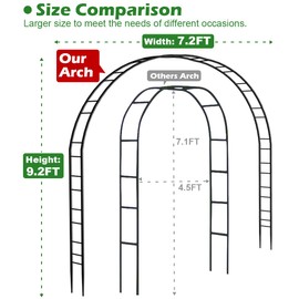 Queension Queension Extra Large Garden Arch 7.2Ft Wide 9.2Ft High, Wedding Arch for Ceremony, Outdoor Garden Trellis for Climbing Plant, Metal Balloon Arches Backdrop Stand with Prongs Base, Black