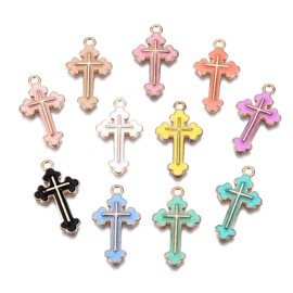 KitBeads 100pcs Random Enamel Cross Charms Alloy Christian Jesus Charms Mixed Color Crucifix Charms for Jewellery Making Bracelets Necklace